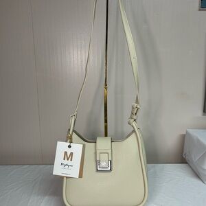 Signature Cream Textured Shoulder Bag with Crescent Shape-NWT